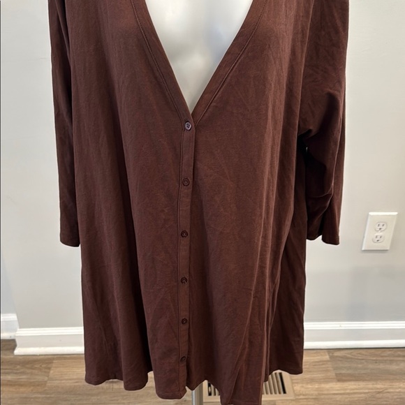 Roaman's US 18 - 20 Large Brown 3/4 Sleeve Oversized Button Down Tunic Blouse - Picture 4 of 7